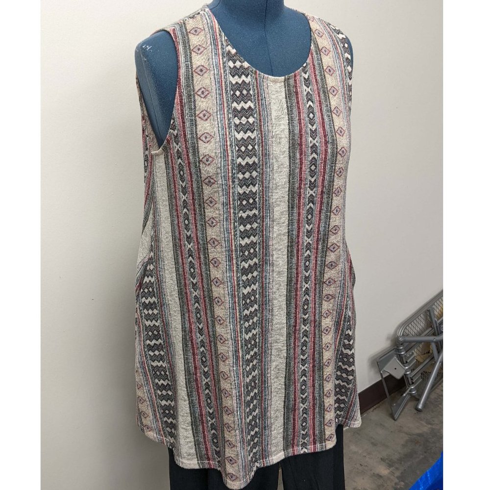 42pops Lightweight Semi Sheer Sleeveless Swing Southwest Tunic with Pockets 1X